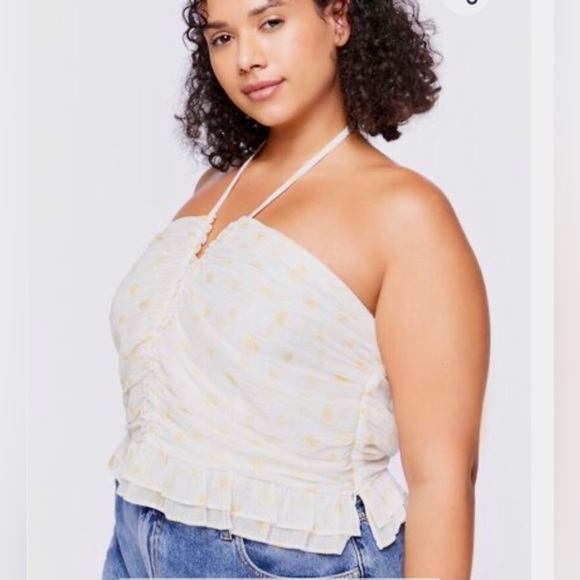 Forever 21 Plus Yellow Polka Dot Print Metallic Ruffled Halter Top Size 0X - Picture 9 of 14